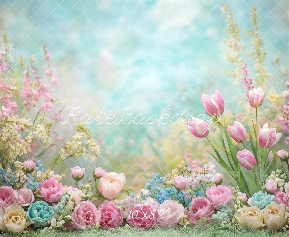 Kate Spring Floral Pastel Tulips Garden Backdrop Designed by Lidia Redekopp