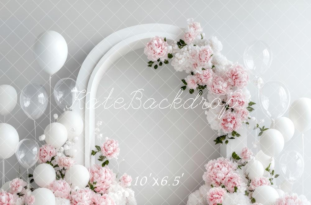 Kate White Balloon Arch Backdrop Cake Smash Designed by Lidia Redekopp