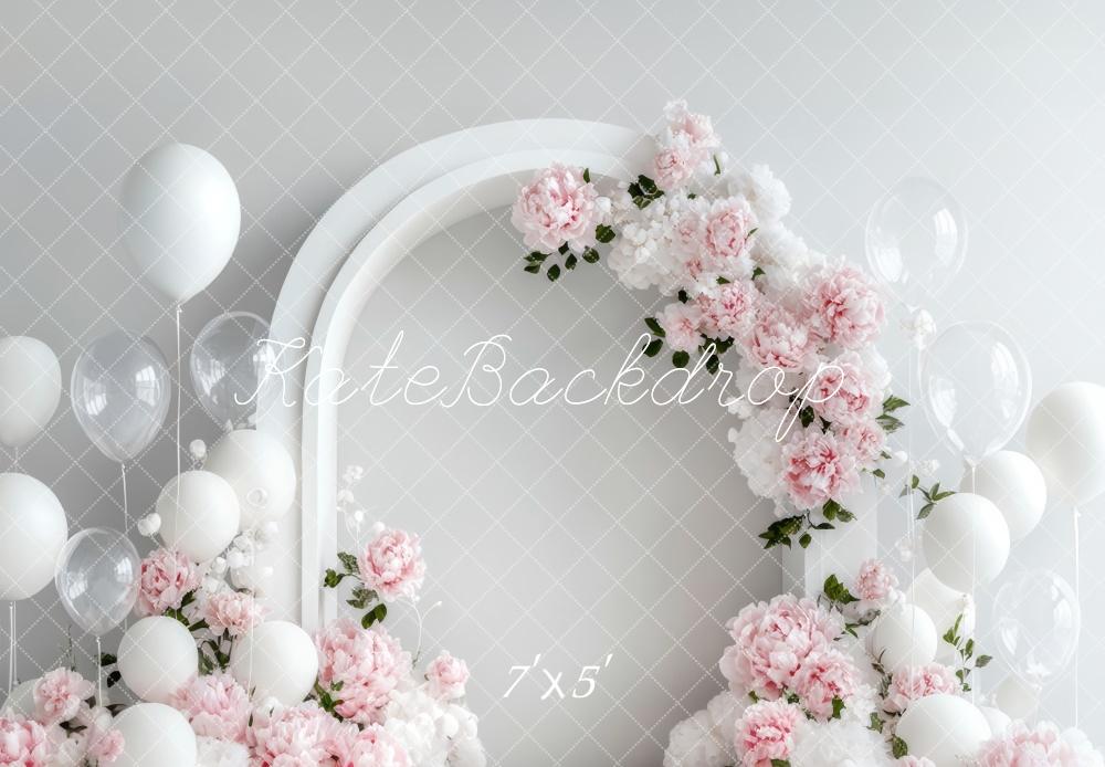 Kate White Balloon Arch Backdrop Cake Smash Designed by Lidia Redekopp