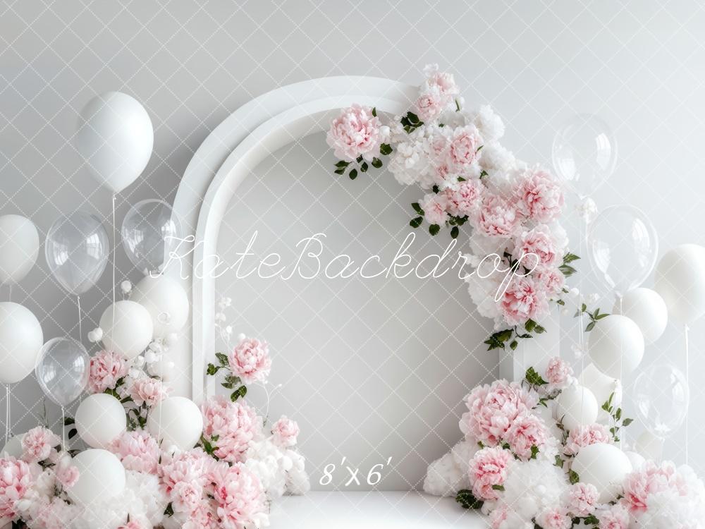 Kate White Balloon Arch Backdrop Cake Smash Designed by Lidia Redekopp