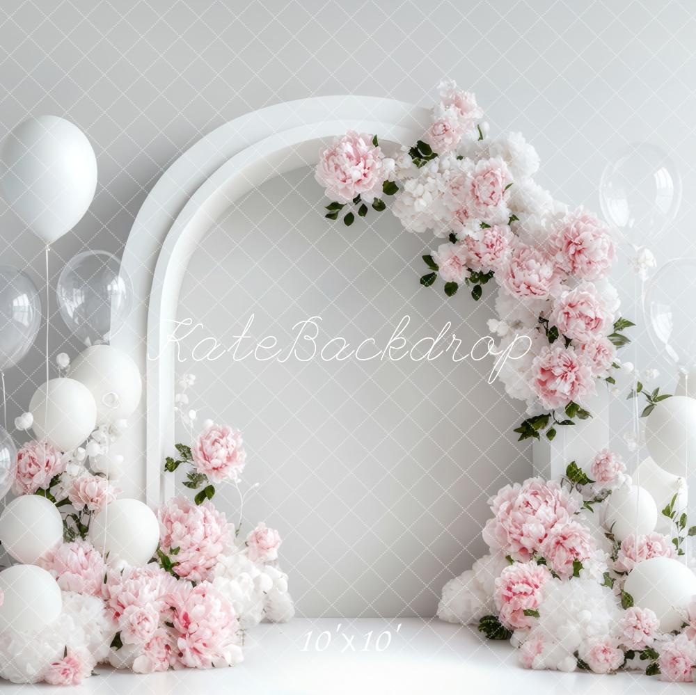 Kate White Balloon Arch Backdrop Cake Smash Designed by Lidia Redekopp