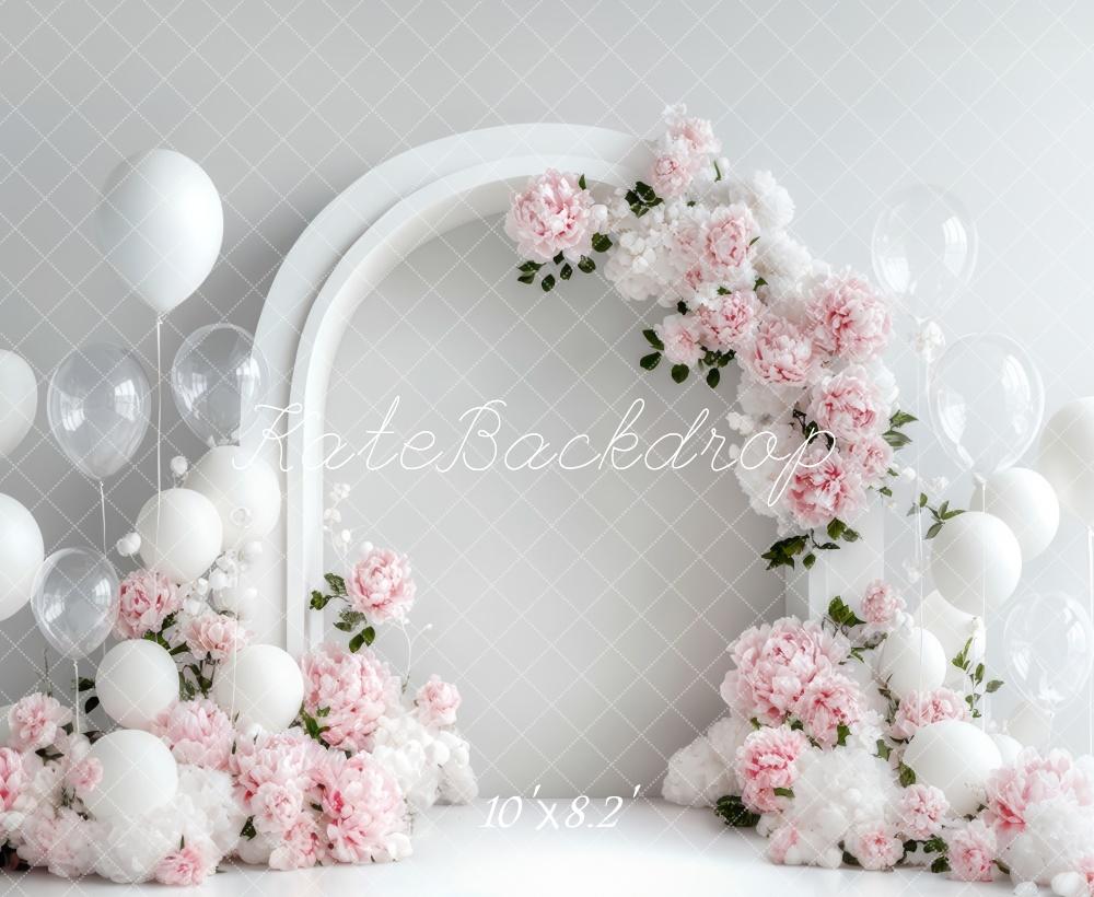 Kate White Balloon Arch Backdrop Cake Smash Designed by Lidia Redekopp
