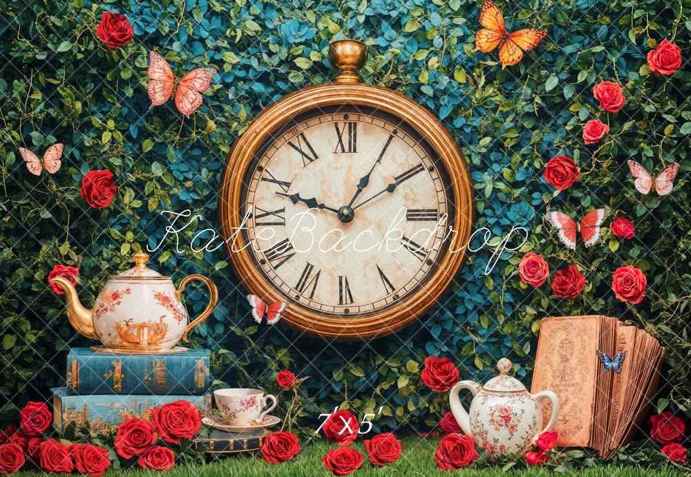 Kate Vintage Clock Tea Party Backdrop Designed by Emetselch - Kate Backdrop AU