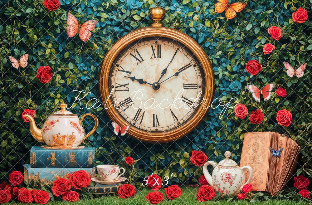 Kate Vintage Clock Tea Party Backdrop Designed by Emetselch - Kate Backdrop AU