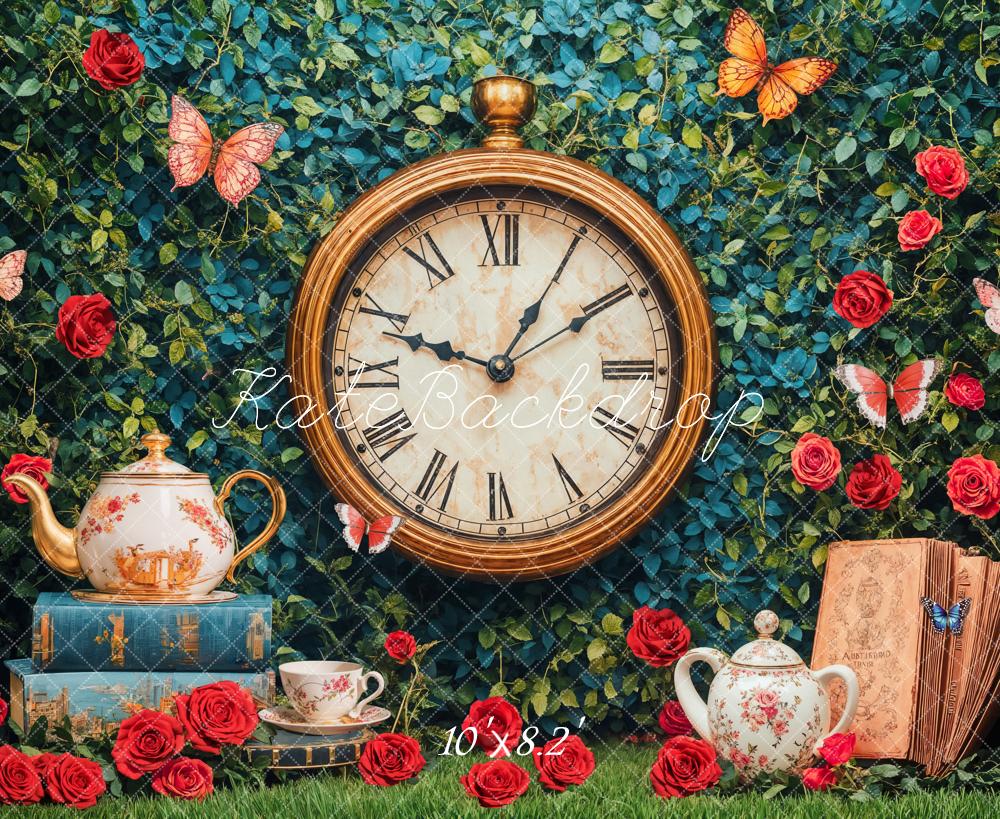 Kate Vintage Clock Tea Party Backdrop Designed by Emetselch - Kate Backdrop AU