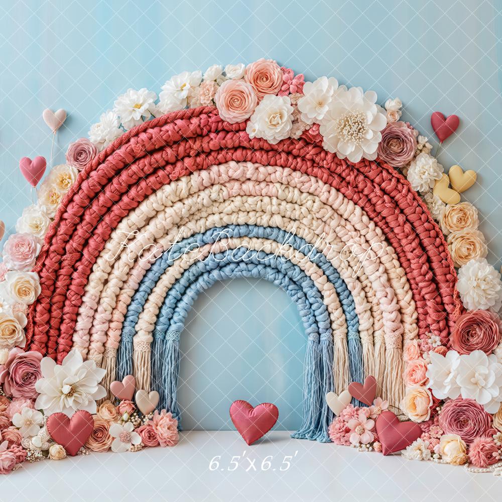 Kate Valentine Boho Floral Rainbow Heart Backdrop Designed by Emetselch