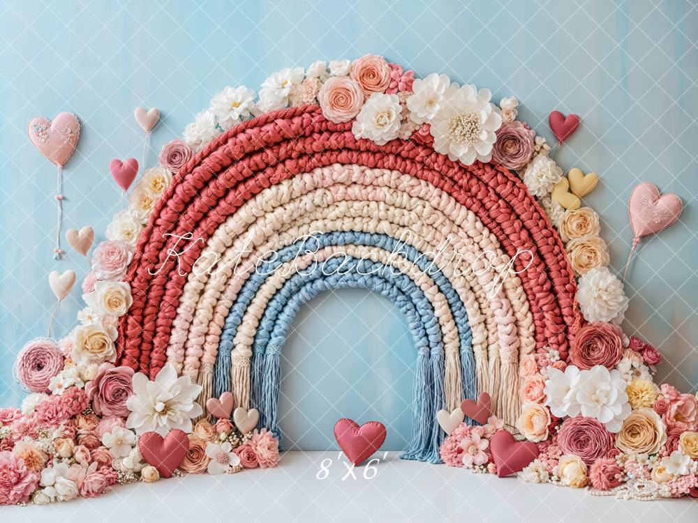 Kate Valentine Boho Floral Rainbow Heart Backdrop Designed by Emetselch
