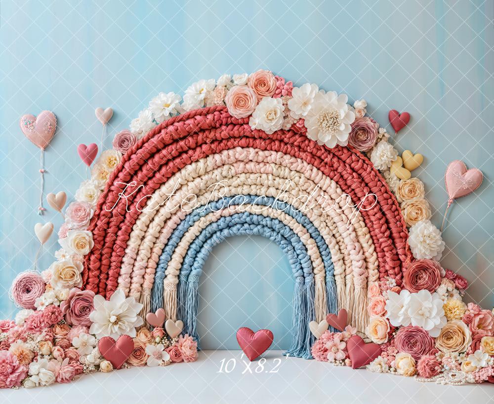 Kate Valentine Boho Floral Rainbow Heart Backdrop Designed by Emetselch