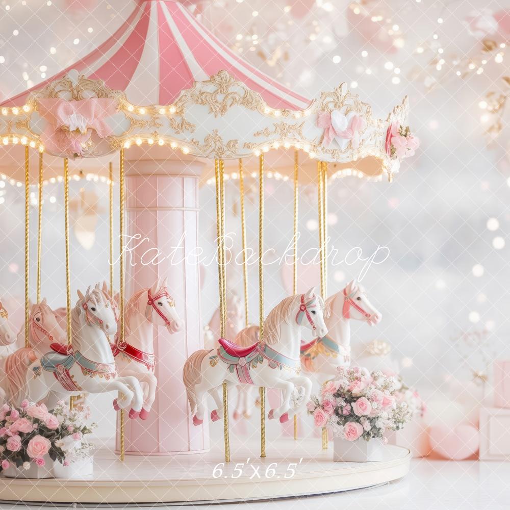 Kate Valentine Carousel Pink Floral Backdrop Designed by Patty Roberts