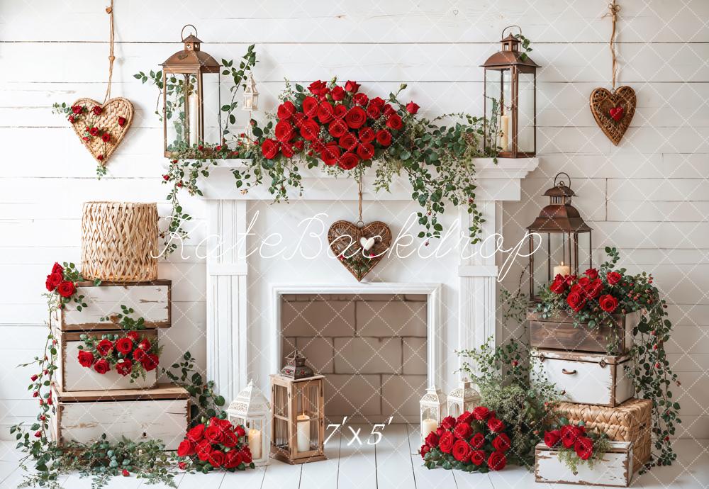 Kate Valentine's Day White Fireplace Backdrop Designed by Emetselch - Kate Backdrop AU