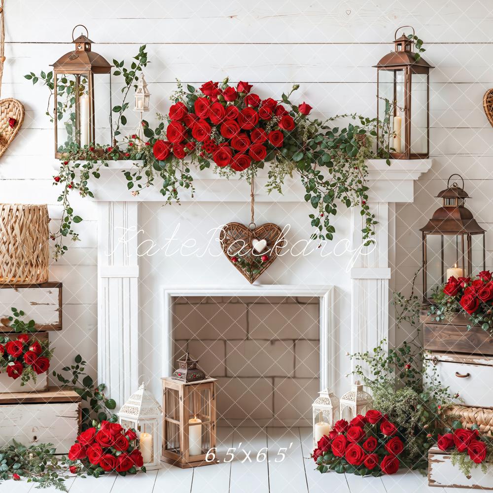Kate Valentine's Day White Fireplace Backdrop Designed by Emetselch - Kate Backdrop AU