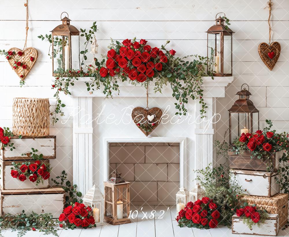 Kate Valentine's Day White Fireplace Backdrop Designed by Emetselch - Kate Backdrop AU