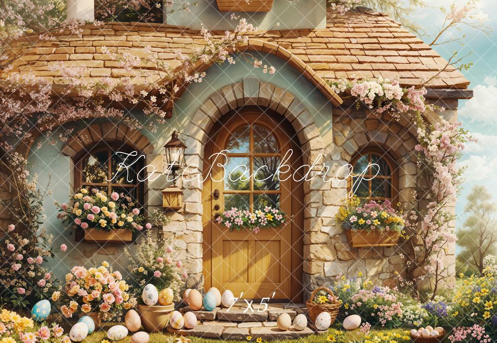 Kate Easter Cottage Floral Eggs Backdrop Designed by Emetselch - Kate Backdrop AU