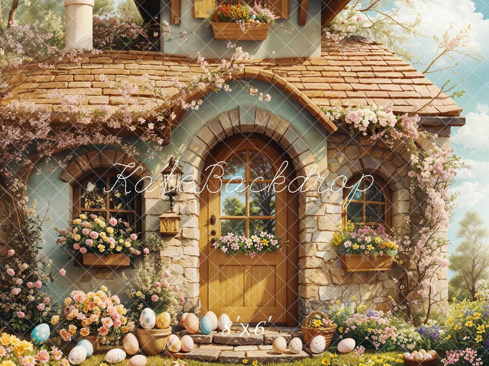 Kate Easter Cottage Floral Eggs Backdrop Designed by Emetselch - Kate Backdrop AU