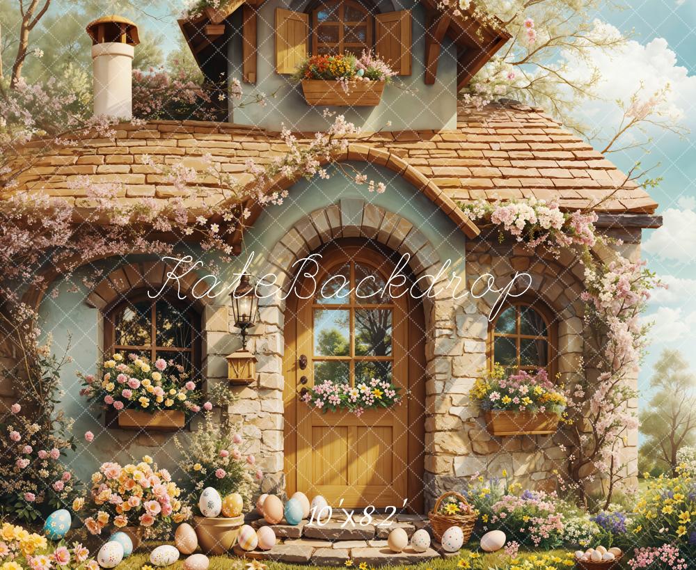 Kate Easter Cottage Floral Eggs Backdrop Designed by Emetselch - Kate Backdrop AU