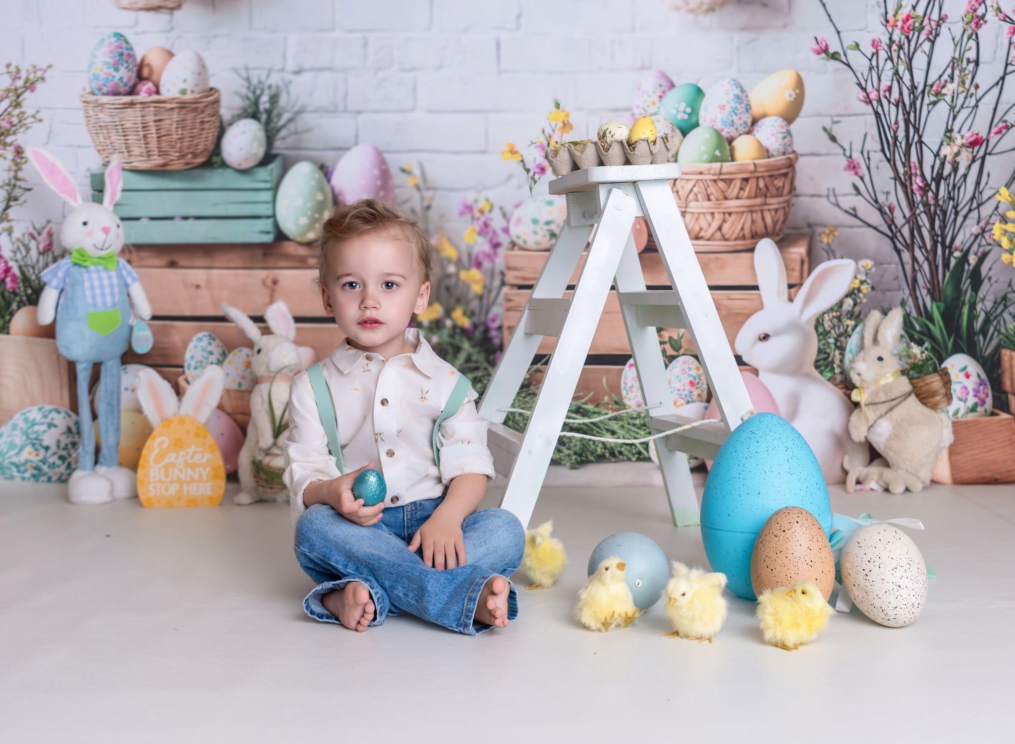 Kate Easter Bunny Floral Egg Rustic Backdrop Designed by Emetselch