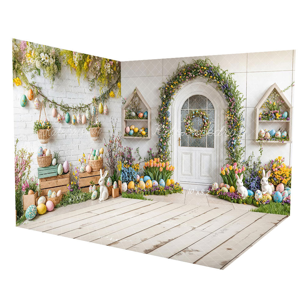 Kate Easter Eggs Brick Wall Tulips Room Set(8ftx8ft&10ftx8ft&8ftx10ft) - Kate Backdrop AU