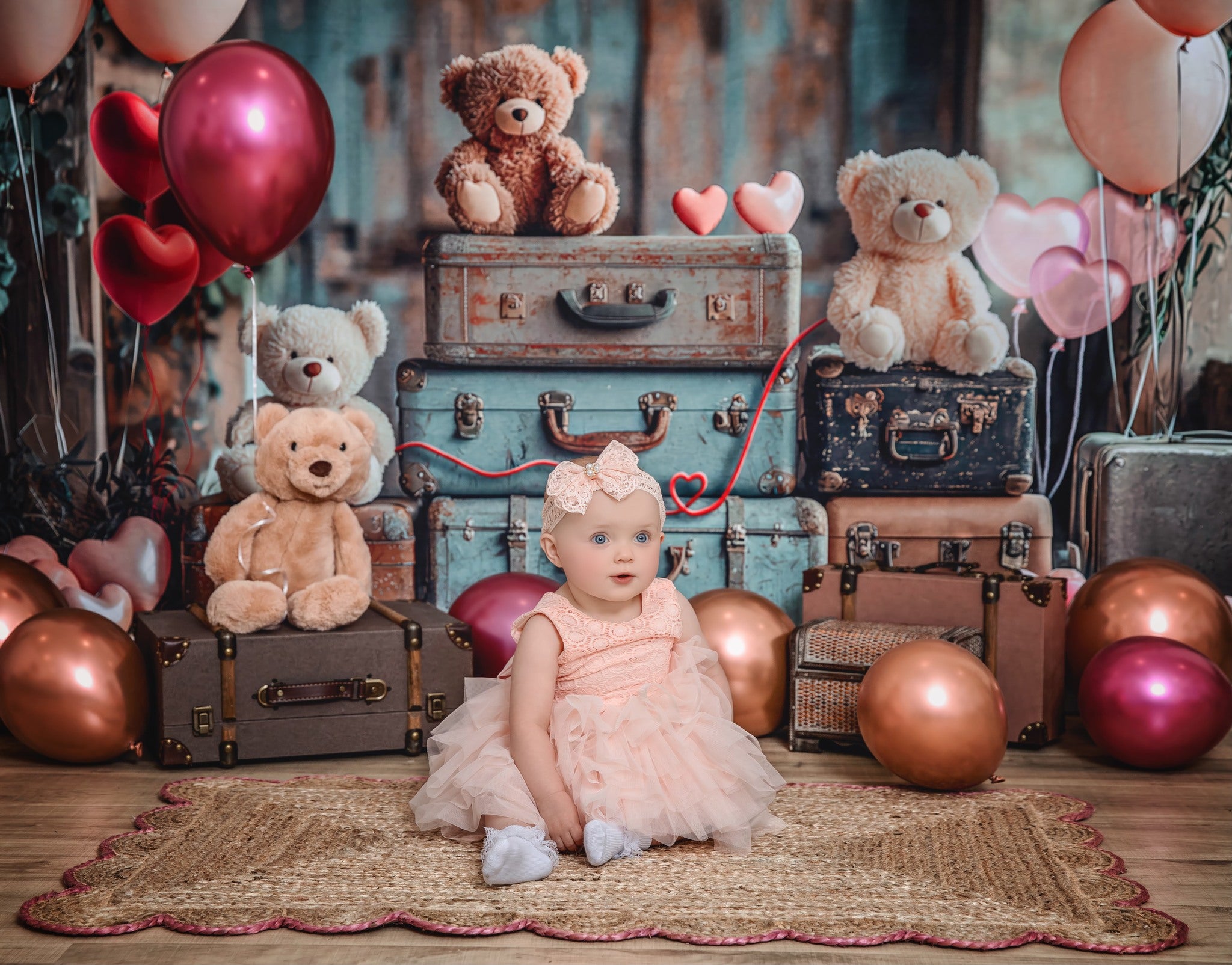 Kate Teddy Bear Suitcases Backdrop Designed by Laura Bybee - Kate Backdrop AU
