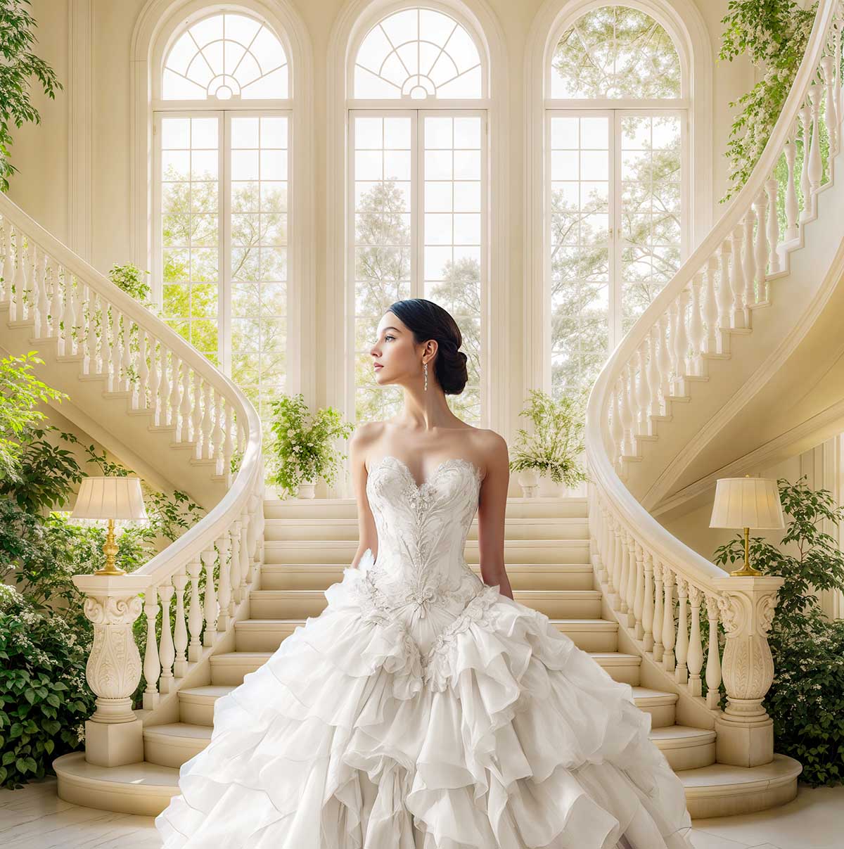 Kate Fleece Spring Stairs Backdrop Green Plants Wedding Party Designed by Emetselch - Kate Backdrop AU