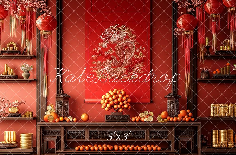 Kate Red Lantern Chinese Style Dragon Backdrop Designed by Mini MakeBelieve - Kate Backdrop AU