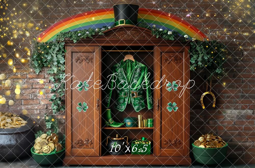 Kate St. Patrick's Day Backdrop Shamrock Leprechaun Rainbow Closet Designed by Mini MakeBelieve
