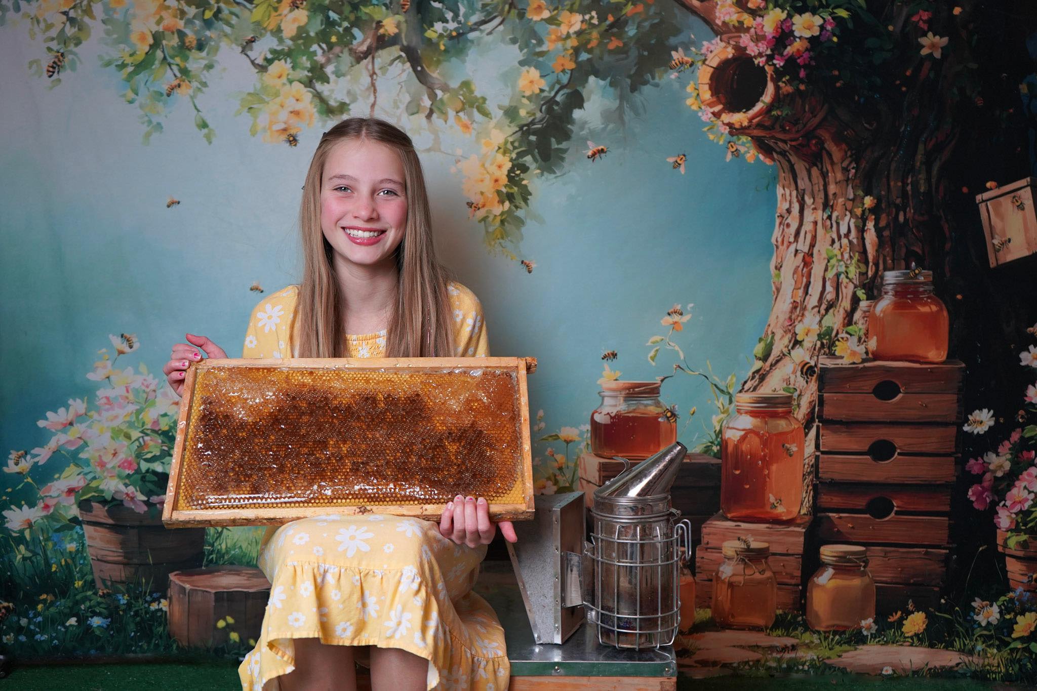Kate Spring Honey Bee Tree Honeycomb Backdrop Designed by Emetselch - Kate Backdrop AU