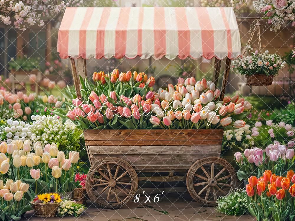 Kate Spring Flower Cart Tulips Garden Backdrop Designed by Emetselch - Kate Backdrop AU