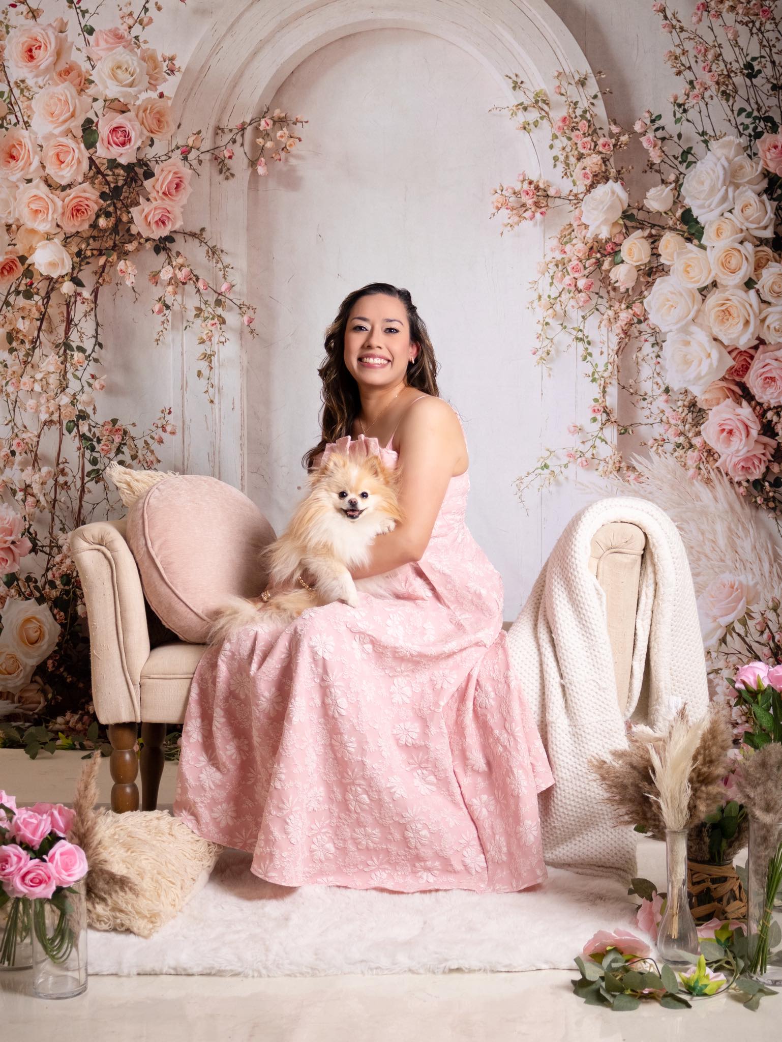 Kate Boho Floral Arch Wedding Backdrop+Abstract Texture Floor Backdrop