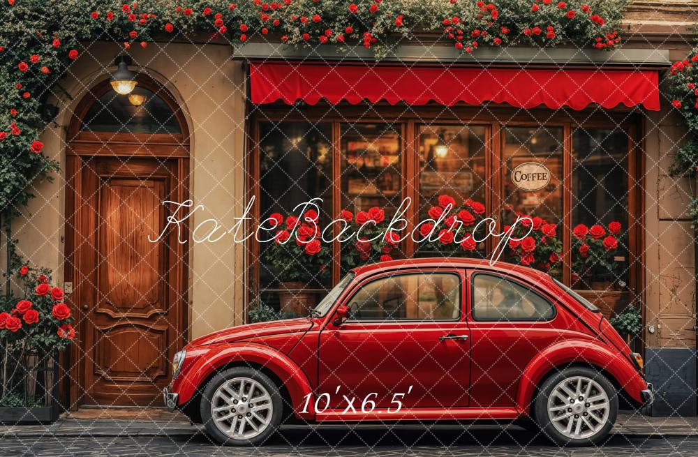 Kate Valentine Red Vintage Car Cafe Shop Backdrop Designed by Emetselch - Kate Backdrop AU