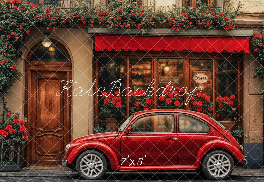 Kate Valentine Red Vintage Car Cafe Shop Backdrop Designed by Emetselch - Kate Backdrop AU