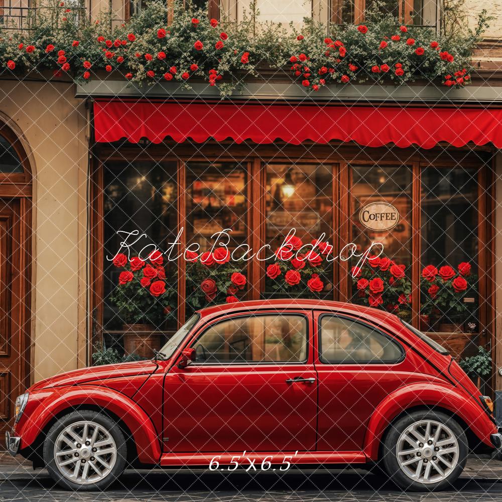 Kate Valentine Red Vintage Car Cafe Shop Backdrop Designed by Emetselch - Kate Backdrop AU