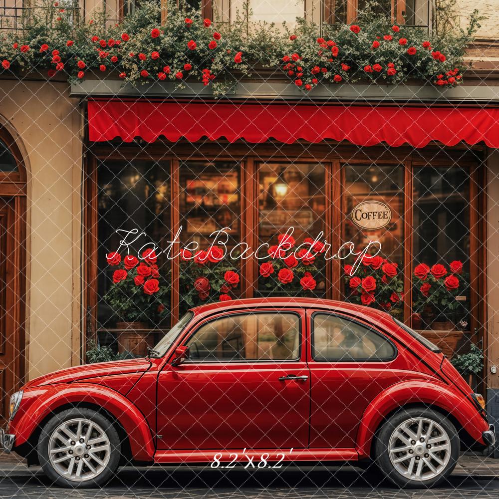 Kate Valentine Red Vintage Car Cafe Shop Backdrop Designed by Emetselch - Kate Backdrop AU