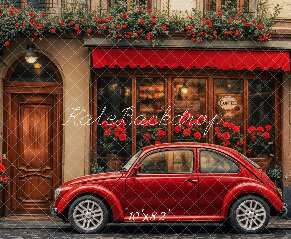 Kate Valentine Red Vintage Car Cafe Shop Backdrop Designed by Emetselch - Kate Backdrop AU