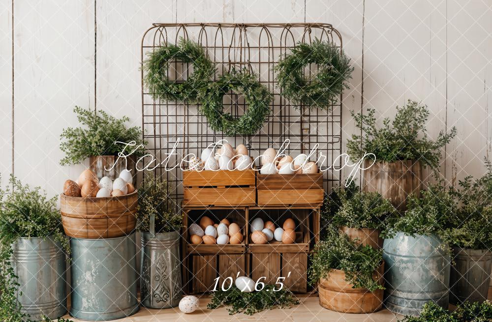 Kate Easter Eggs Greenery Rustic Backdrop Designed by Emetselch - Kate Backdrop AU