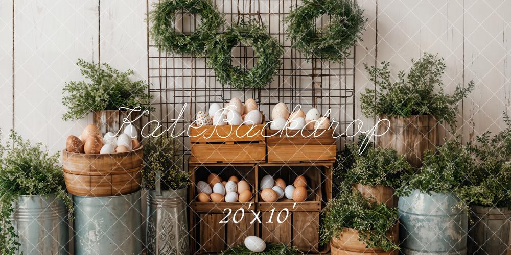 Kate Easter Eggs Greenery Rustic Backdrop Designed by Emetselch - Kate Backdrop AU