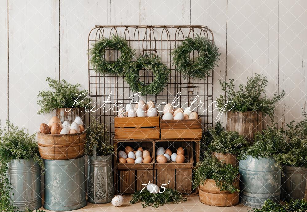 Kate Easter Eggs Greenery Rustic Backdrop Designed by Emetselch - Kate Backdrop AU