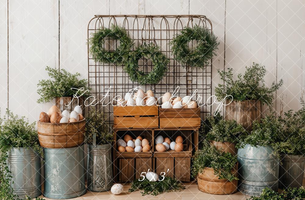 Kate Easter Eggs Greenery Rustic Backdrop Designed by Emetselch - Kate Backdrop AU