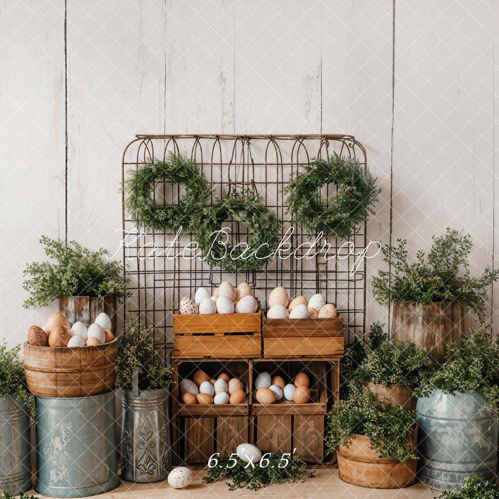 Kate Easter Eggs Greenery Rustic Backdrop Designed by Emetselch - Kate Backdrop AU