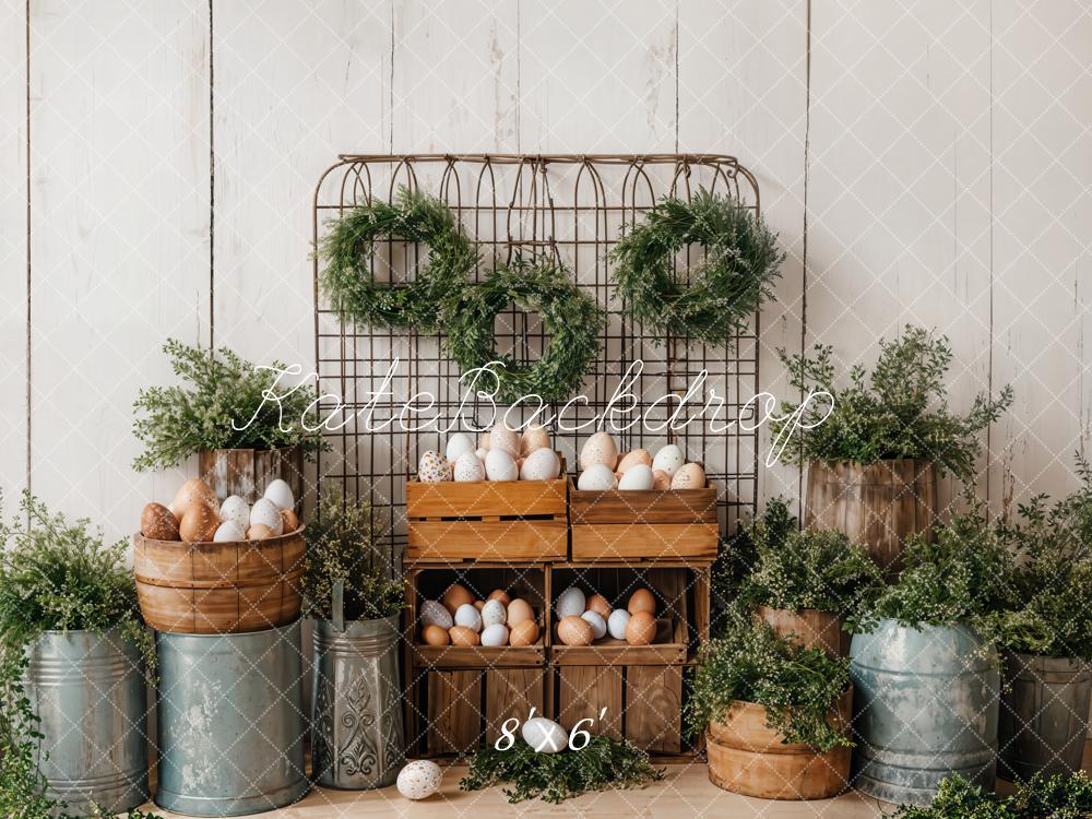 Kate Easter Eggs Greenery Rustic Backdrop Designed by Emetselch - Kate Backdrop AU