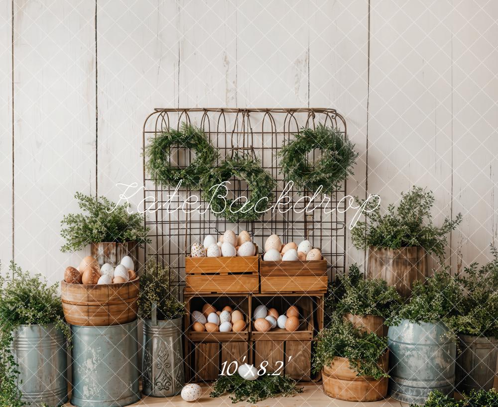 Kate Easter Eggs Greenery Rustic Backdrop Designed by Emetselch - Kate Backdrop AU