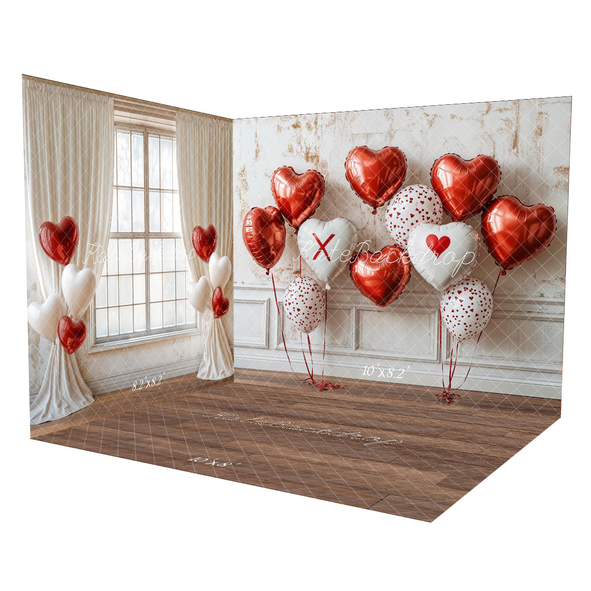 Kate Valentine Heart Balloon Wall Room Set(8ftx8ft&10ftx8ft&8ftx10ft) - Kate Backdrop AU
