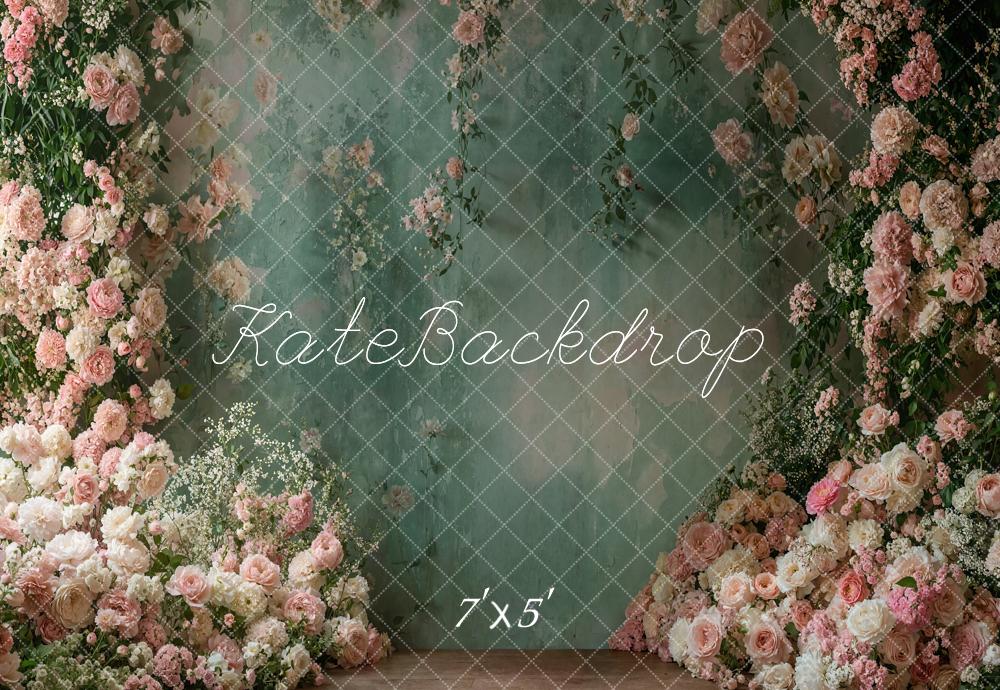 Kate Spring Floral Green Vintage Wall Backdrop Designed by Emetselch - Kate Backdrop AU