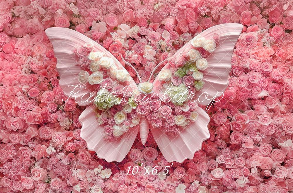 Kate Newborn Floral Pink Butterfly  Backdrop Designed by Mini MakeBelieve