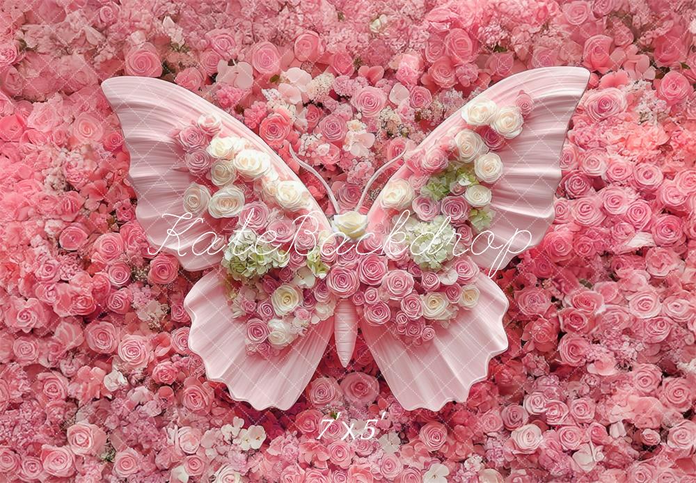 Kate Newborn Floral Pink Butterfly  Backdrop Designed by Mini MakeBelieve