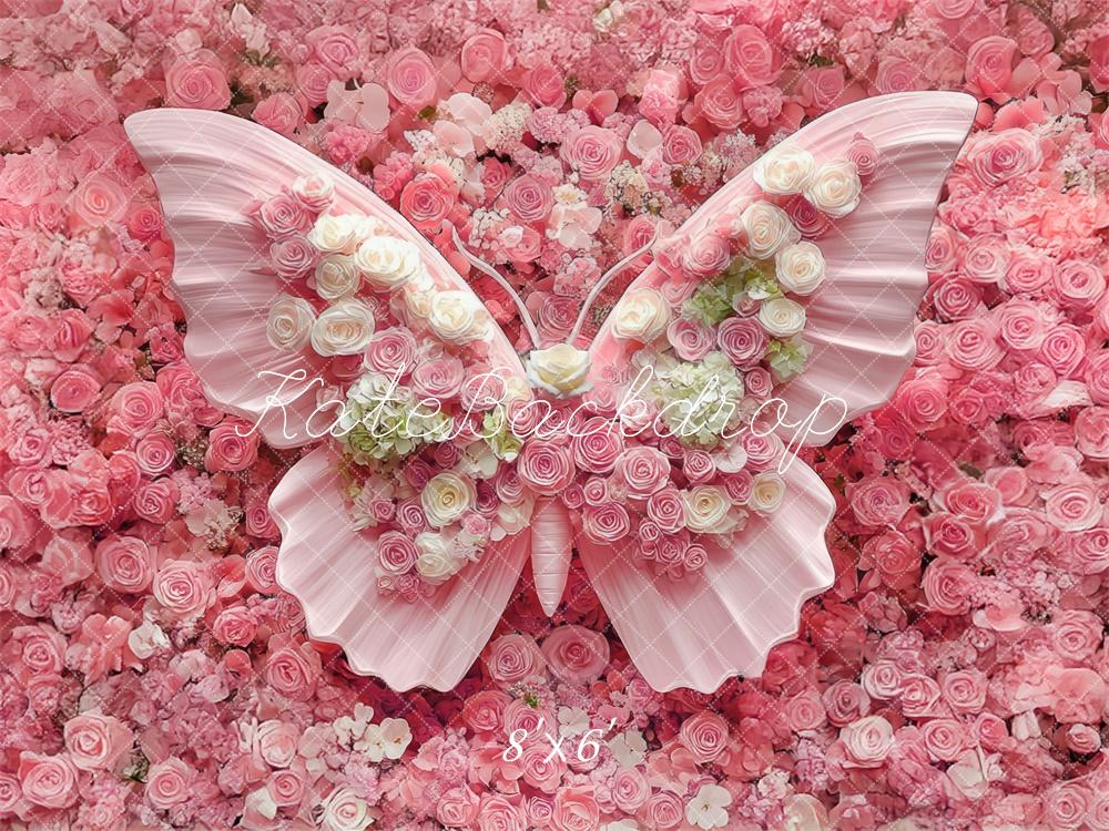 Kate Newborn Floral Pink Butterfly  Backdrop Designed by Mini MakeBelieve