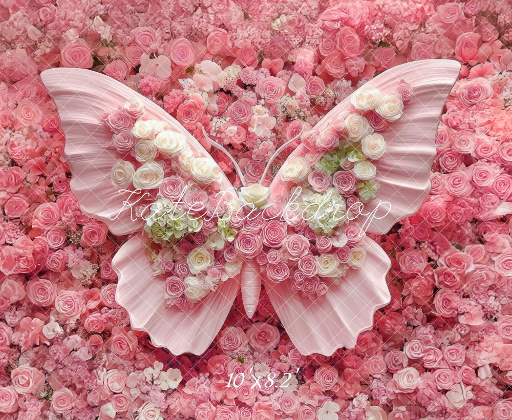 Kate Newborn Floral Pink Butterfly  Backdrop Designed by Mini MakeBelieve