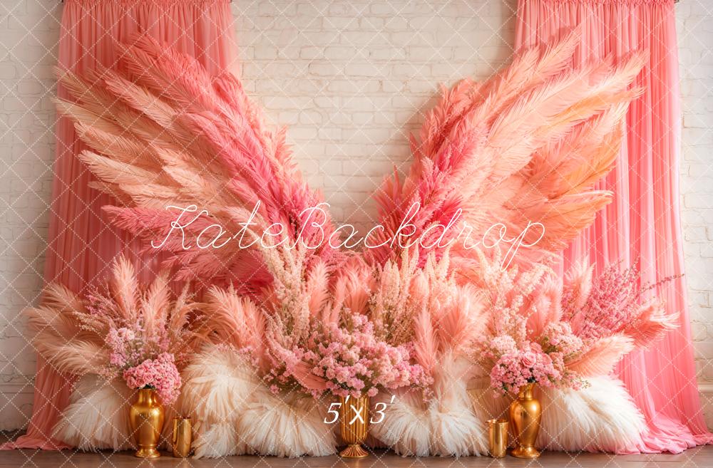 Kate Boho Pink Wings Pampas Backdrop Designed by Emetselch - Kate Backdrop AU