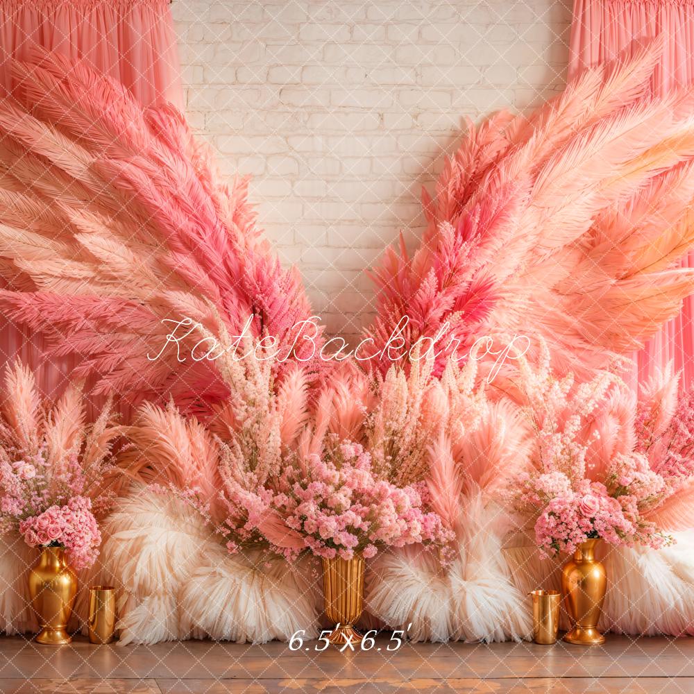 Kate Boho Pink Wings Pampas Backdrop Designed by Emetselch - Kate Backdrop AU