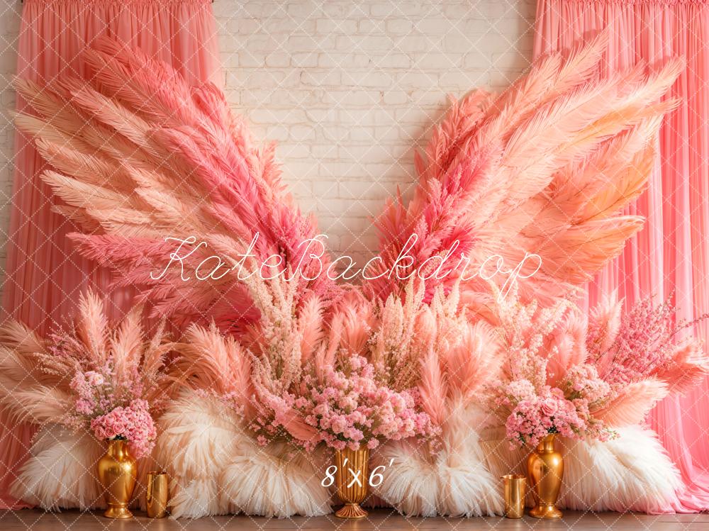 Kate Boho Pink Wings Pampas Backdrop Designed by Emetselch - Kate Backdrop AU