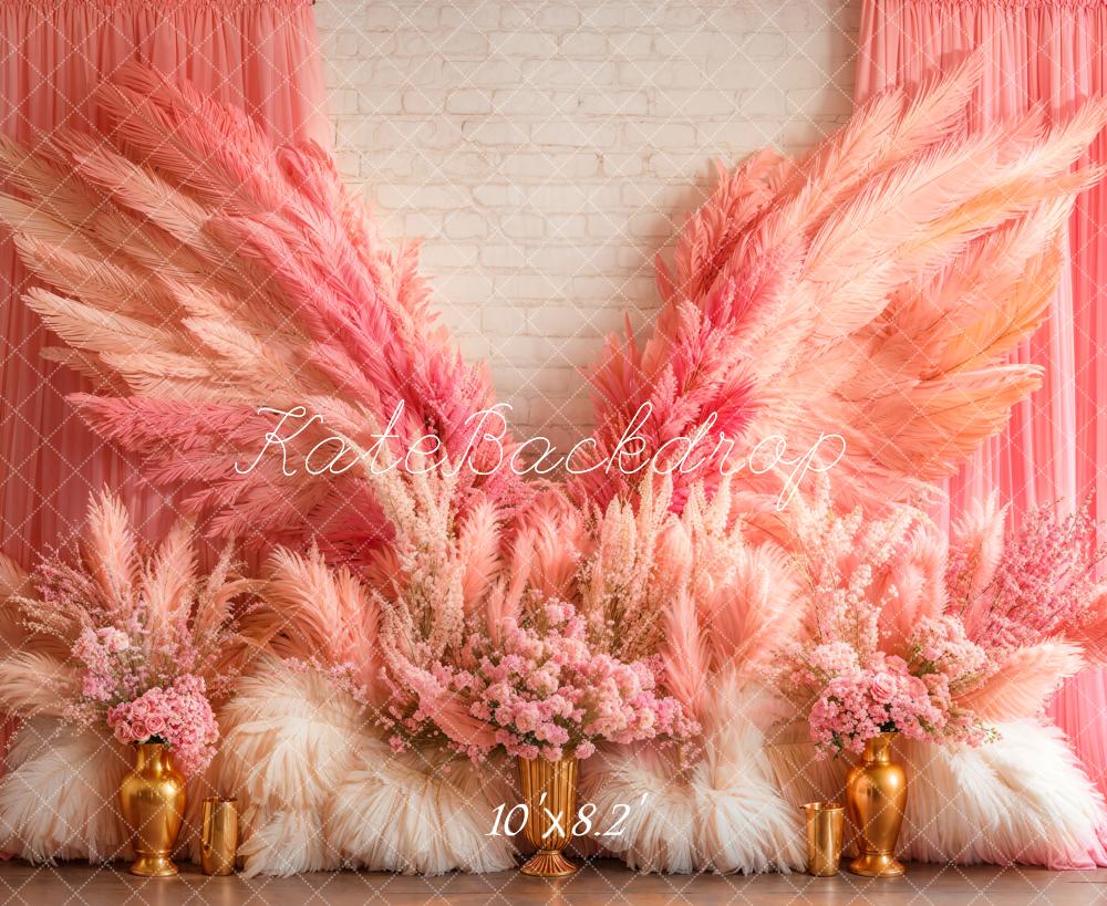 Kate Boho Pink Wings Pampas Backdrop Designed by Emetselch - Kate Backdrop AU
